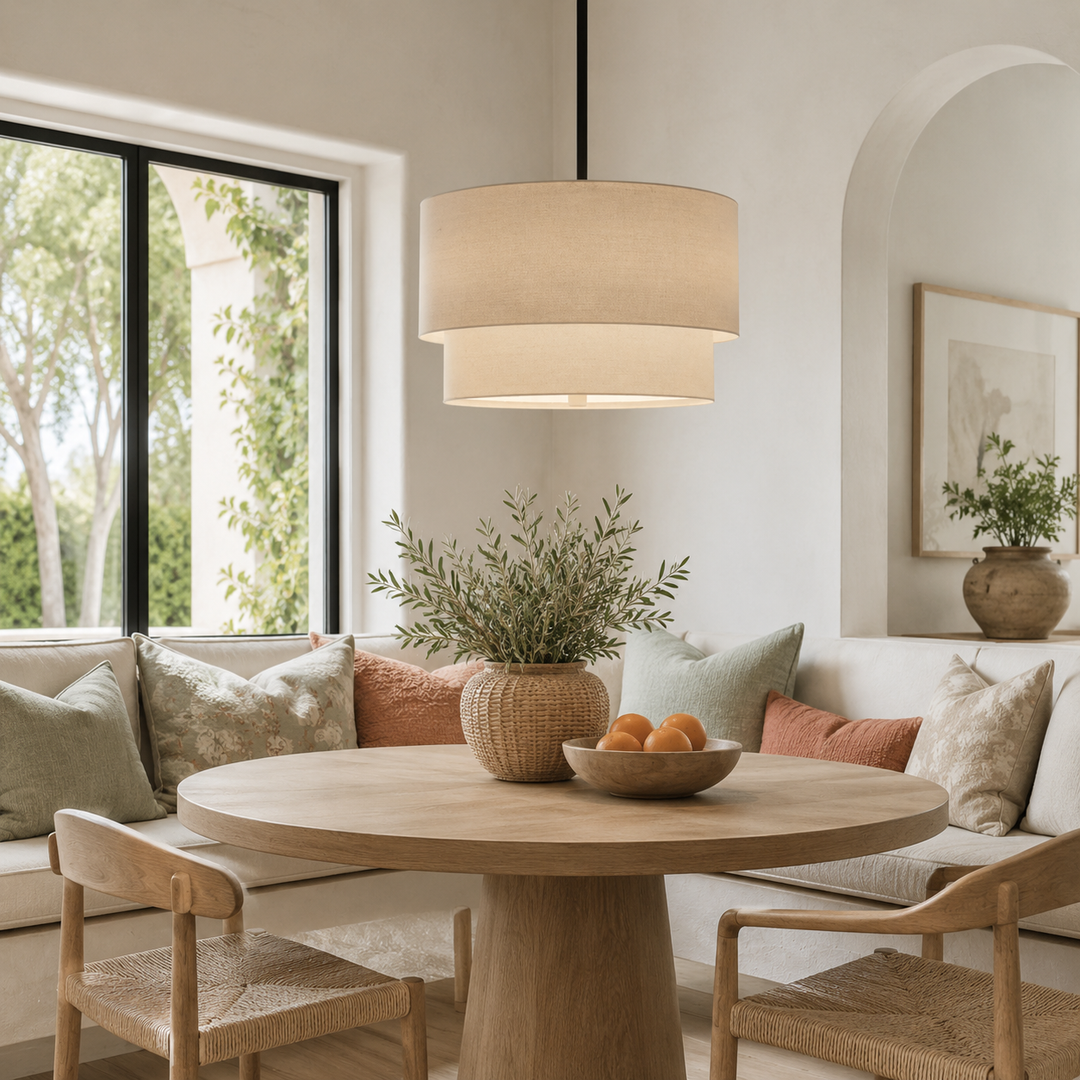 Ansley Natural Linen Double Drum Pendant Light