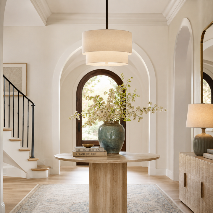 Ansley Natural Linen Double Drum Pendant Light
