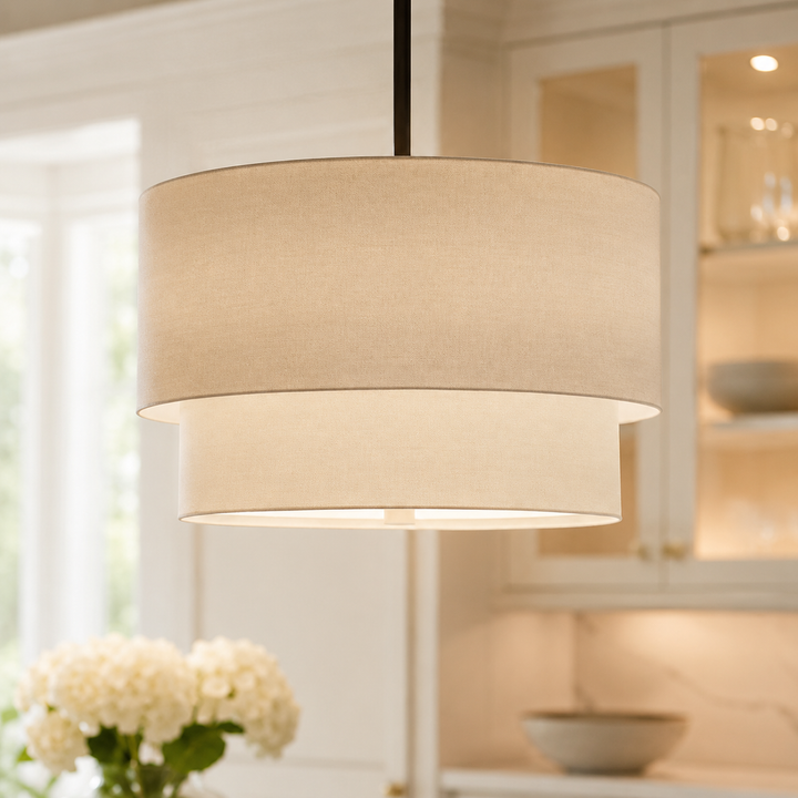 Ansley Natural Linen Double Drum Pendant Light