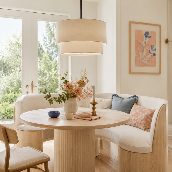 Ansley Natural Linen Double Drum Pendant Light