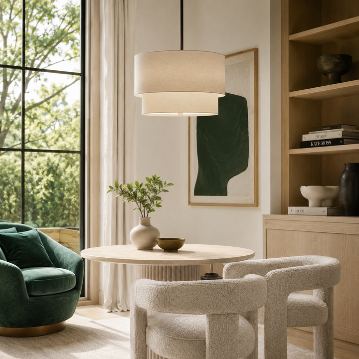 Ansley Natural Linen Double Drum Pendant Light