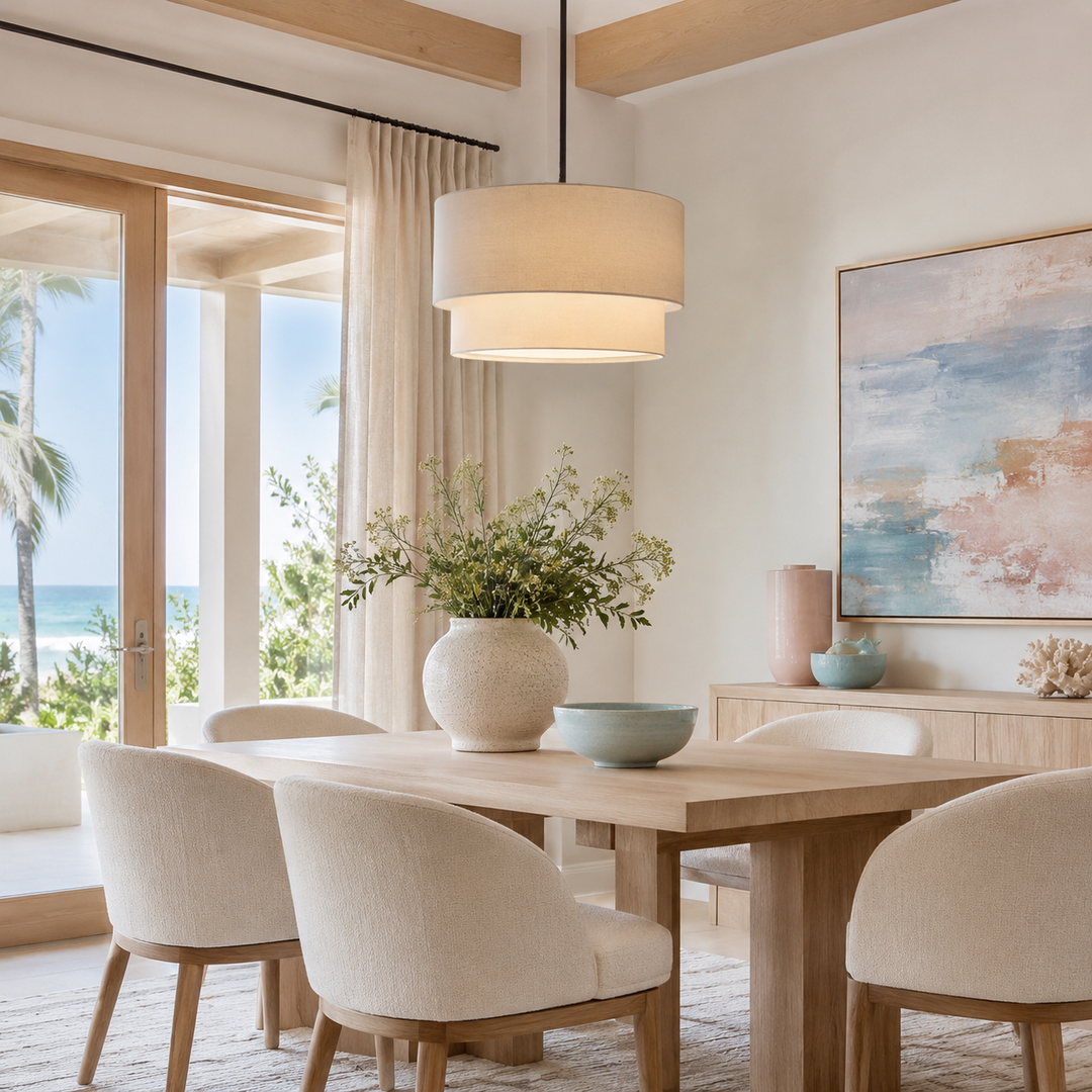 Ansley Natural Linen Double Drum Pendant Light