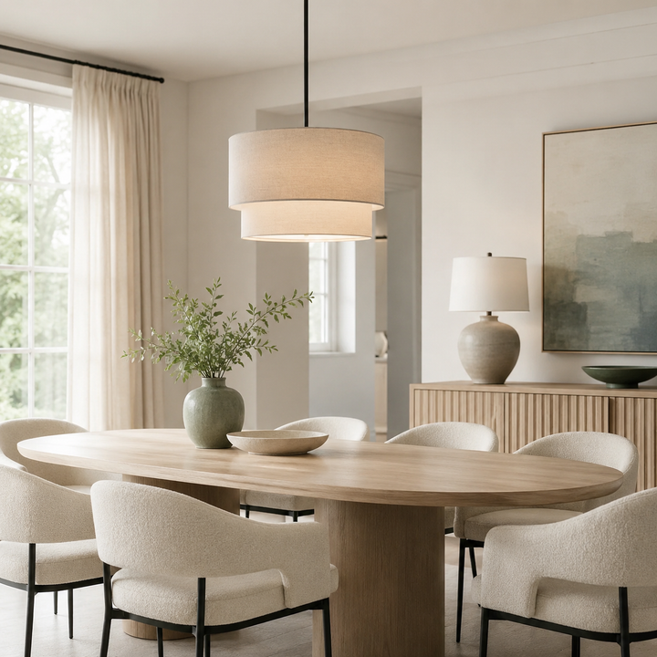 Ansley Natural Linen Double Drum Pendant Light