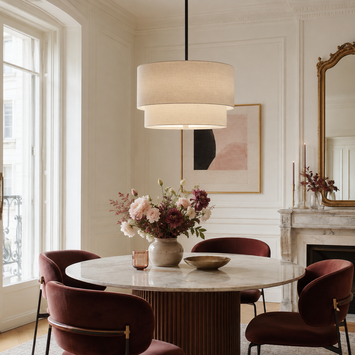 Ansley Natural Linen Double Drum Pendant Light