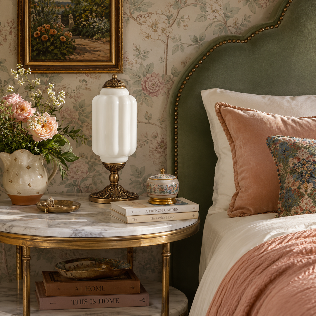 Roslyn Vintage Eloise Milk Glass Table Lamp