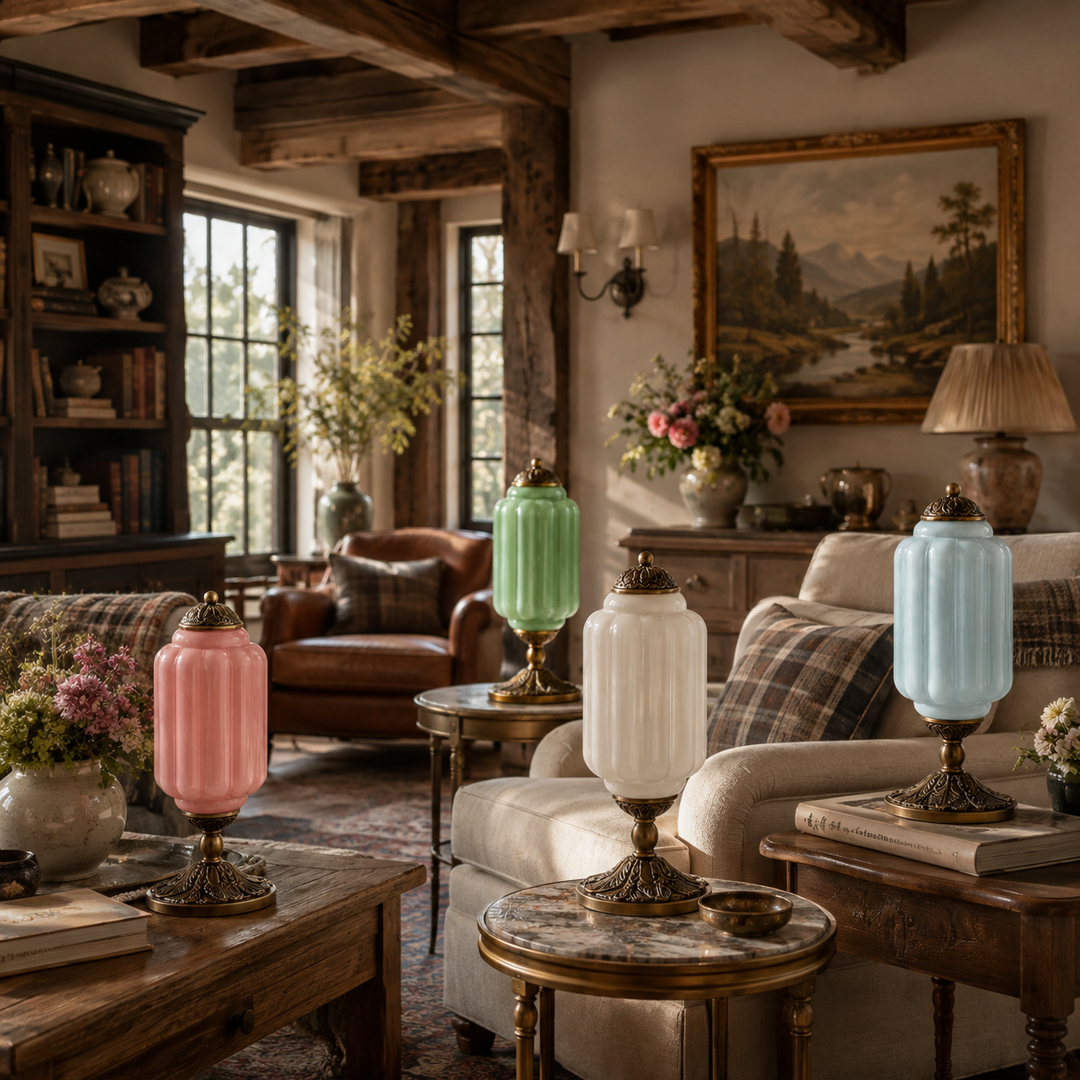 Roslyn Vintage Eloise Milk Glass Table Lamp