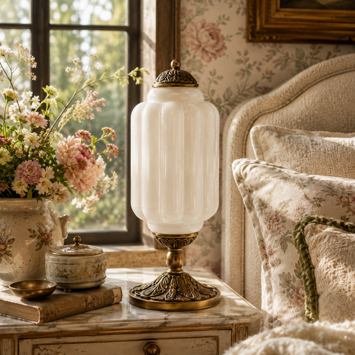 Roslyn Vintage Eloise Milk Glass Table Lamp