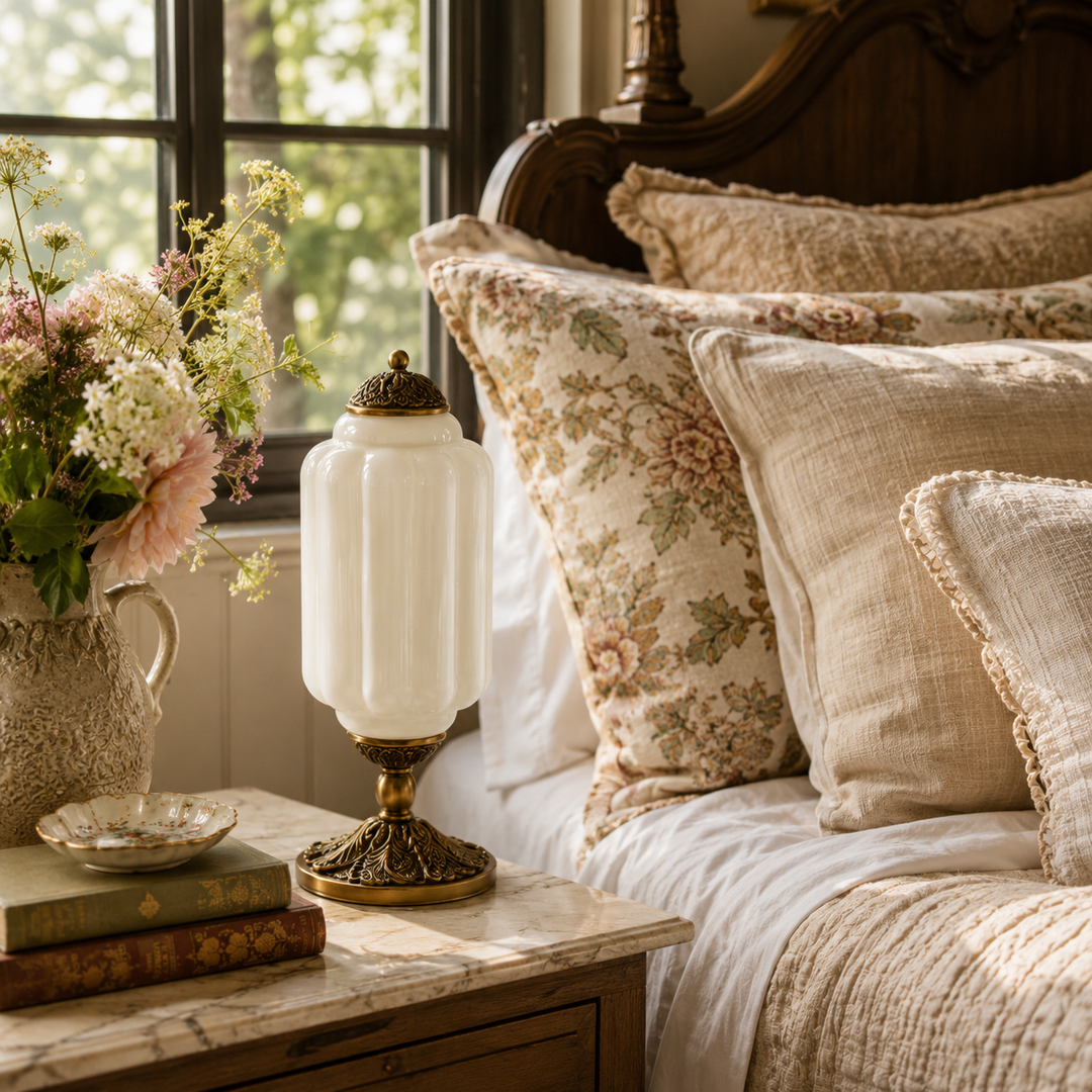 Roslyn Vintage Eloise Milk Glass Table Lamp