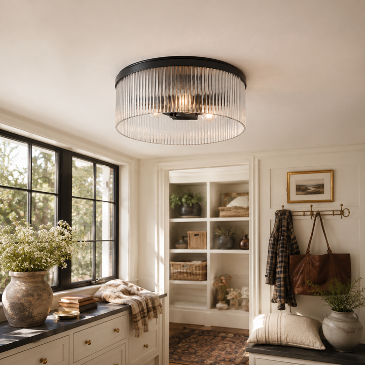 Weston Ribbed Glass Round Flush Mount Ceiling Light