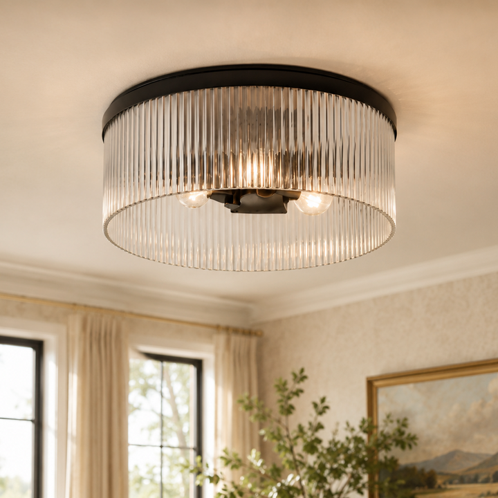 Weston Ribbed Glass Round Flush Mount Ceiling Light