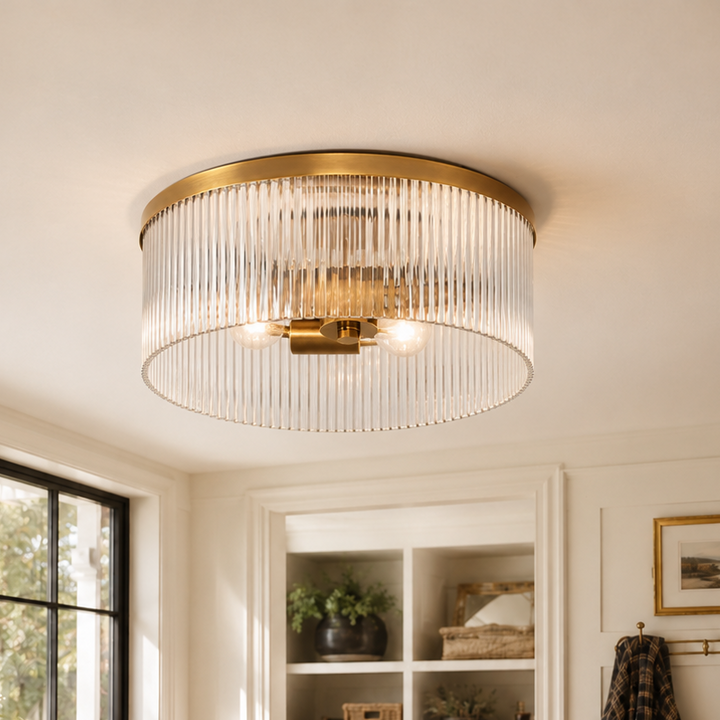 Weston Ribbed Glass Round Flush Mount Ceiling Light