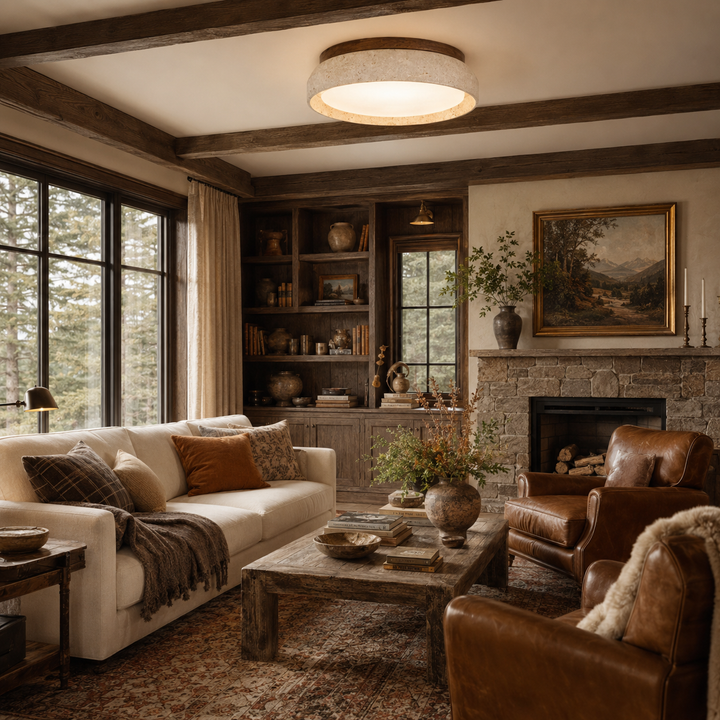 Siena Travertine Flush Mount Ceiling Light