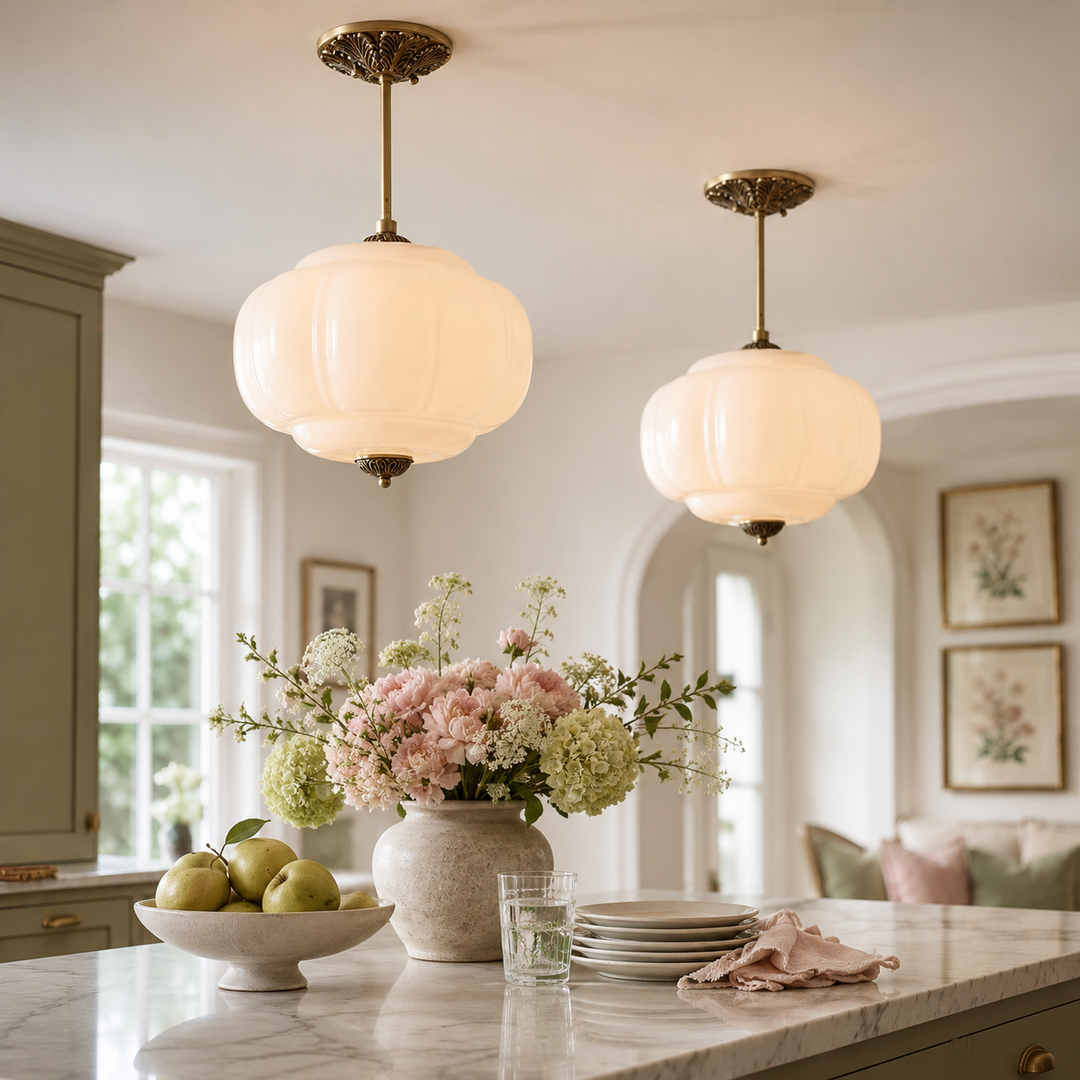 Roslyn Vintage Eloise Milk Glass Pendant Light