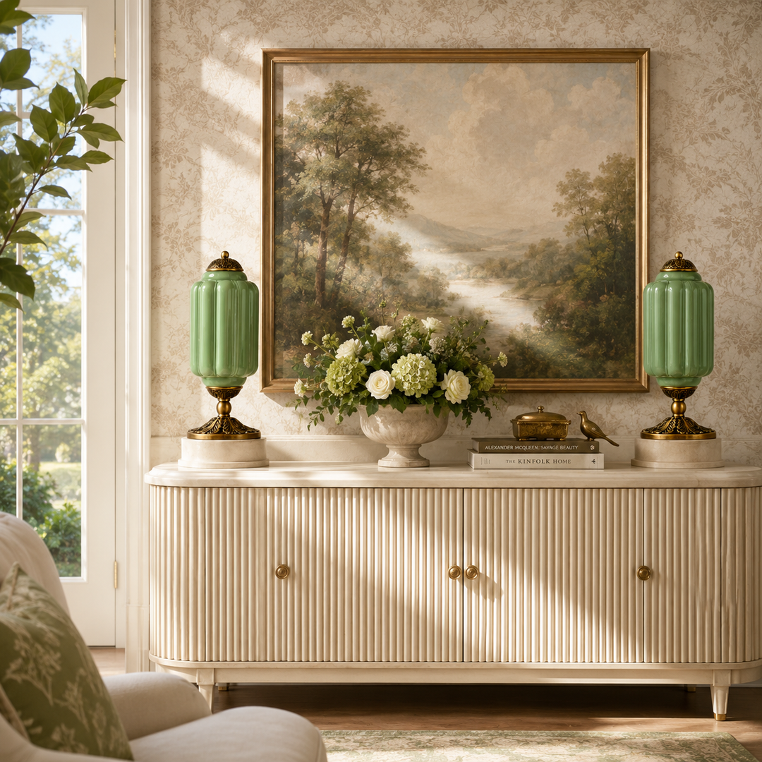 Roslyn Vintage Eloise Milk Glass Table Lamp
