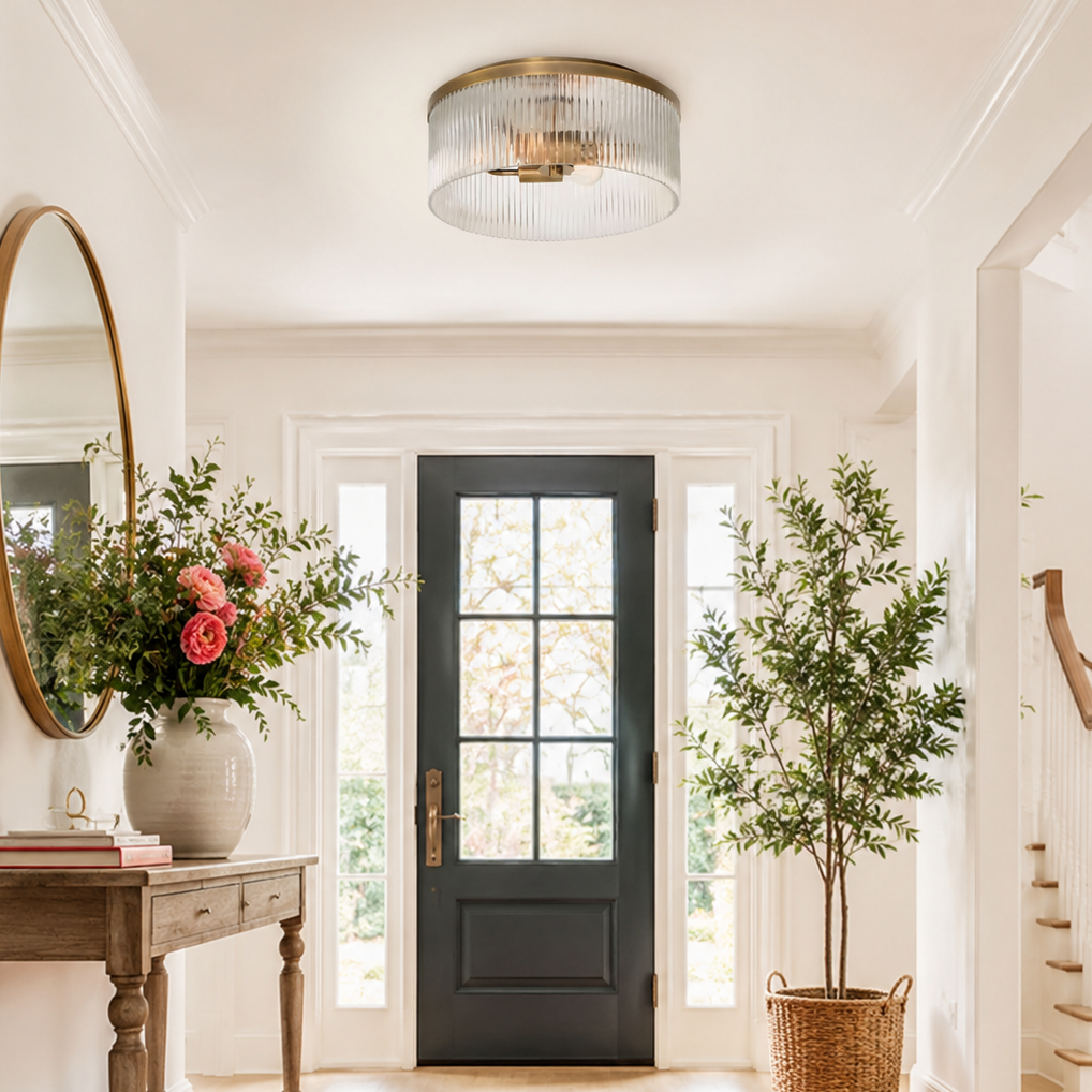 Weston Ribbed Glass Round Flush Mount Ceiling Light
