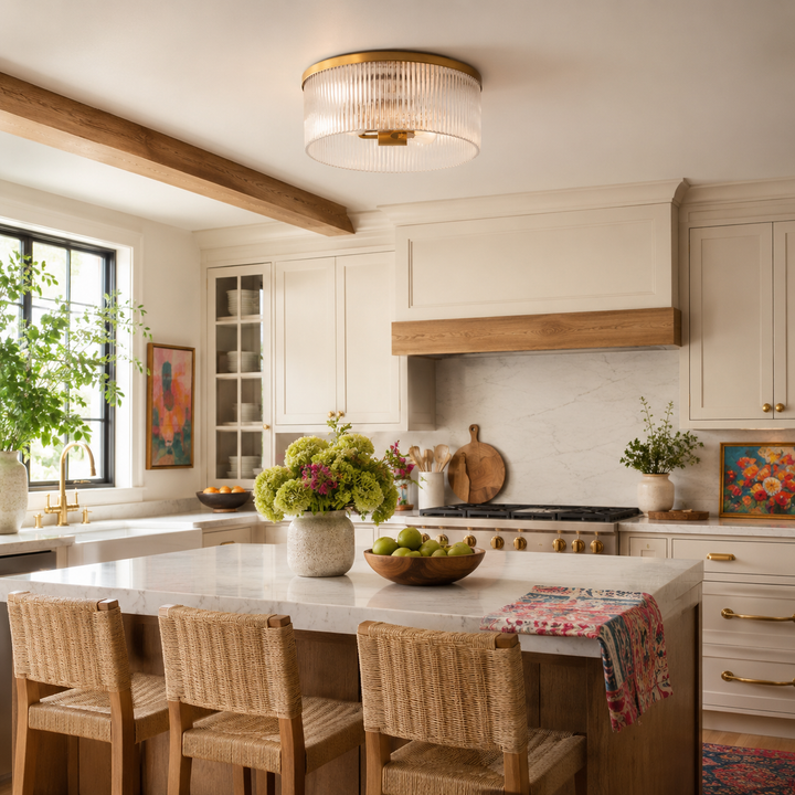 Weston Ribbed Glass Round Flush Mount Ceiling Light