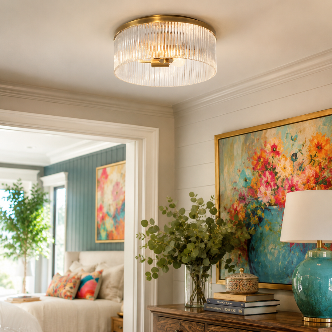 Weston Ribbed Glass Round Flush Mount Ceiling Light