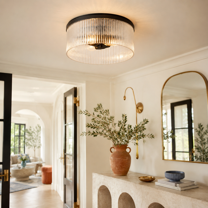 Weston Ribbed Glass Round Flush Mount Ceiling Light