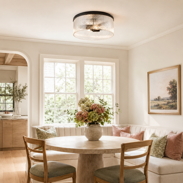 Weston Ribbed Glass Round Flush Mount Ceiling Light