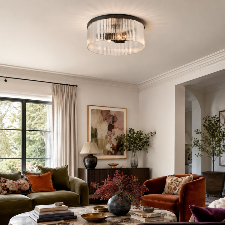 Weston Ribbed Glass Round Flush Mount Ceiling Light
