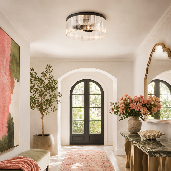 Weston Ribbed Glass Round Flush Mount Ceiling Light