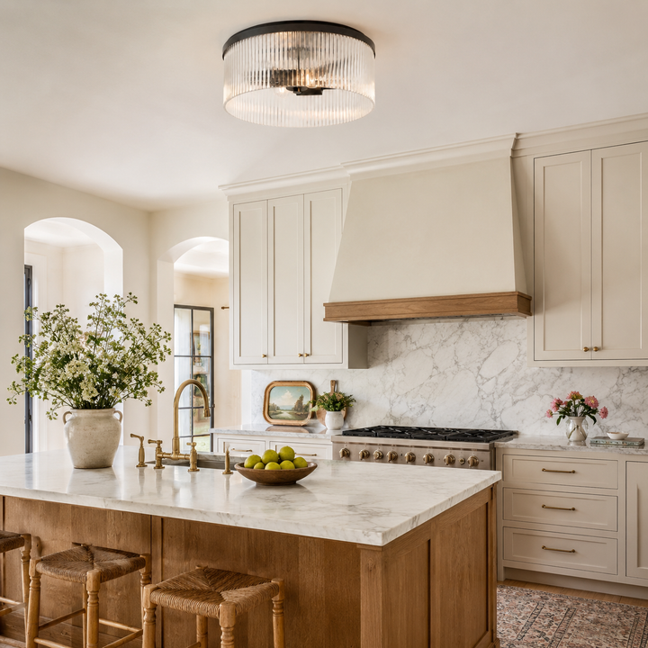 Weston Ribbed Glass Round Flush Mount Ceiling Light