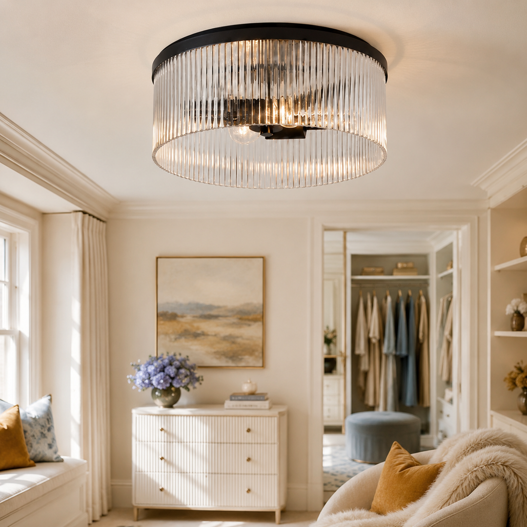 Weston Ribbed Glass Round Flush Mount Ceiling Light