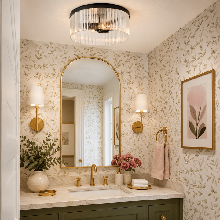 Weston Ribbed Glass Round Flush Mount Ceiling Light