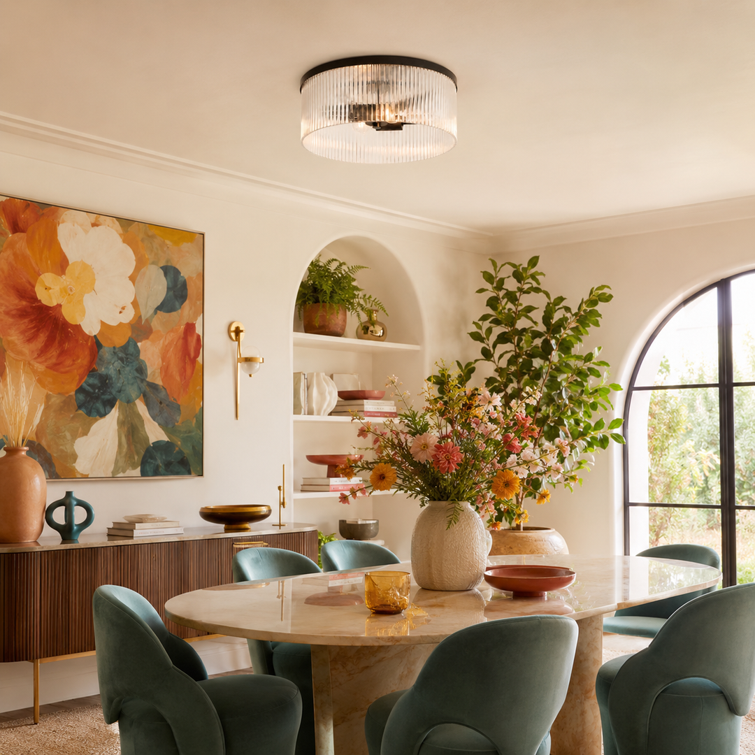 Weston Ribbed Glass Round Flush Mount Ceiling Light