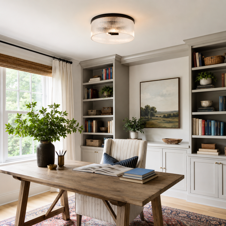 Weston Ribbed Glass Round Flush Mount Ceiling Light