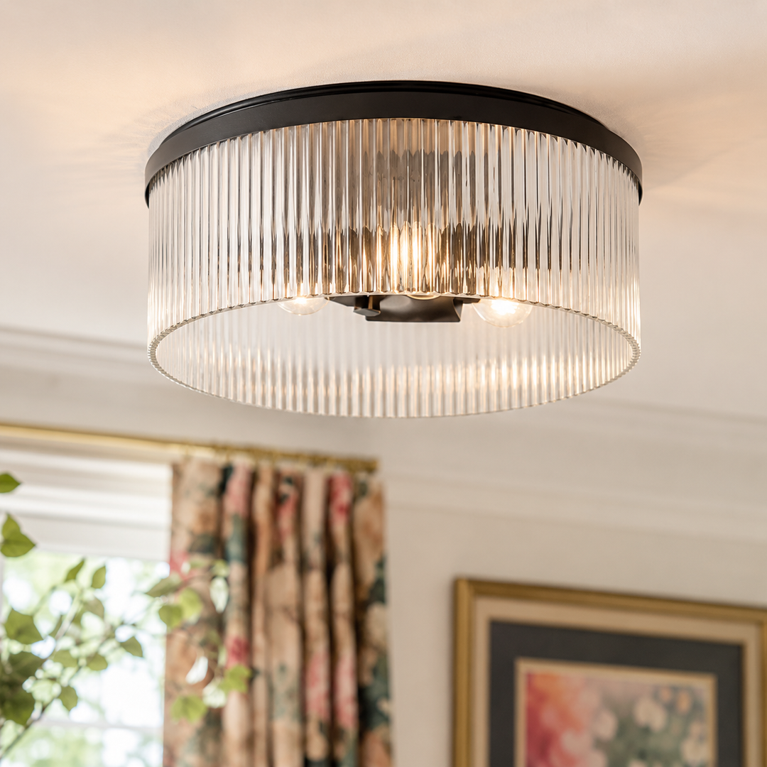 Weston Ribbed Glass Round Flush Mount Ceiling Light