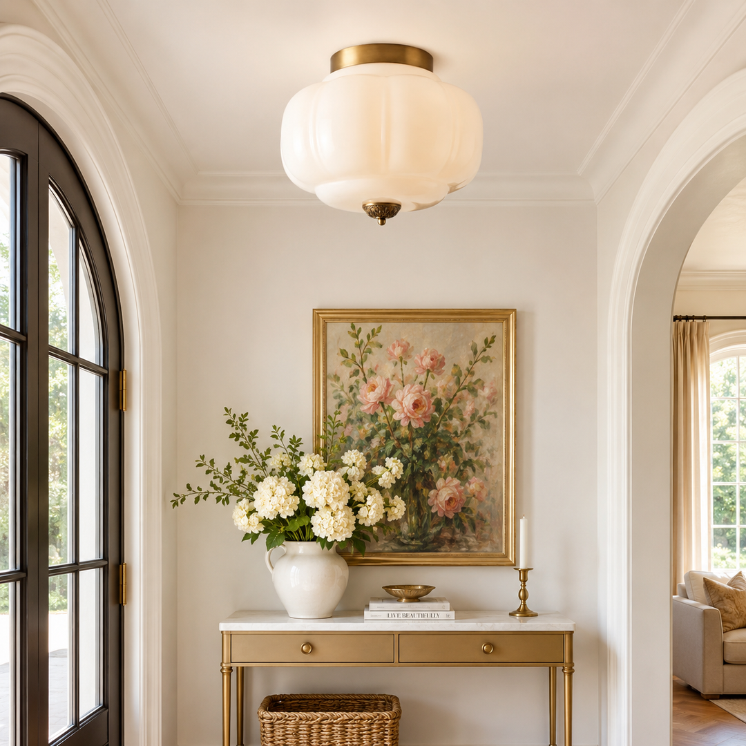 Roslyn Vintage Eloise Milk Glass Ceiling Light