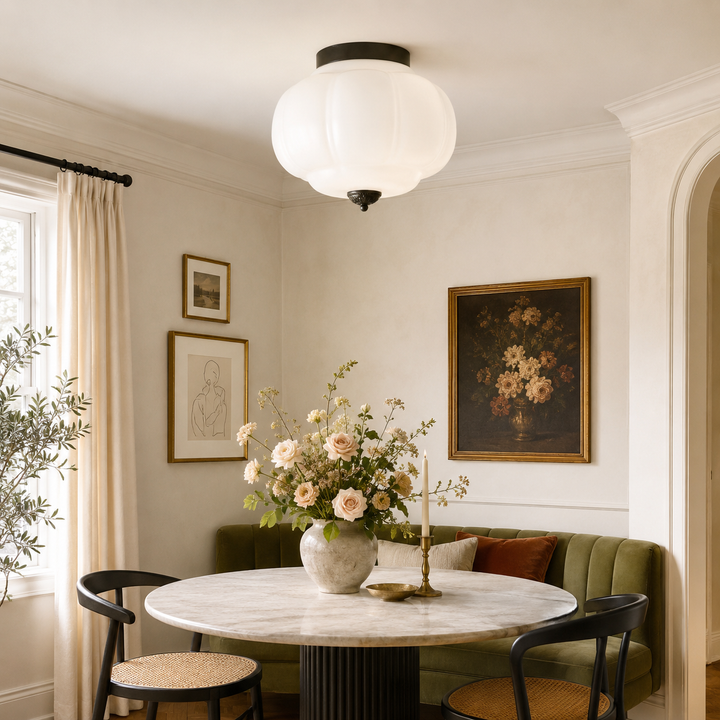 Roslyn Vintage Eloise Milk Glass Ceiling Light