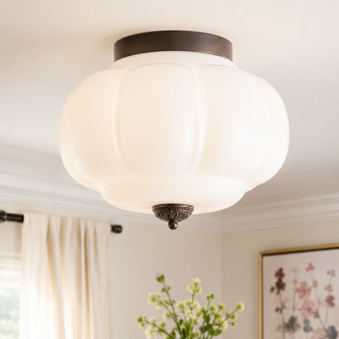 Roslyn Vintage Eloise Milk Glass Ceiling Light