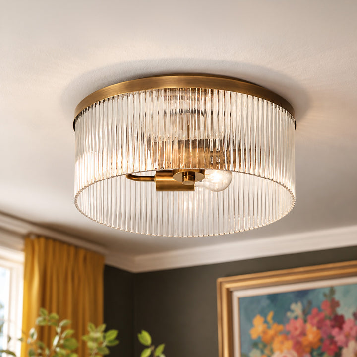 Weston Ribbed Glass Round Flush Mount Ceiling Light